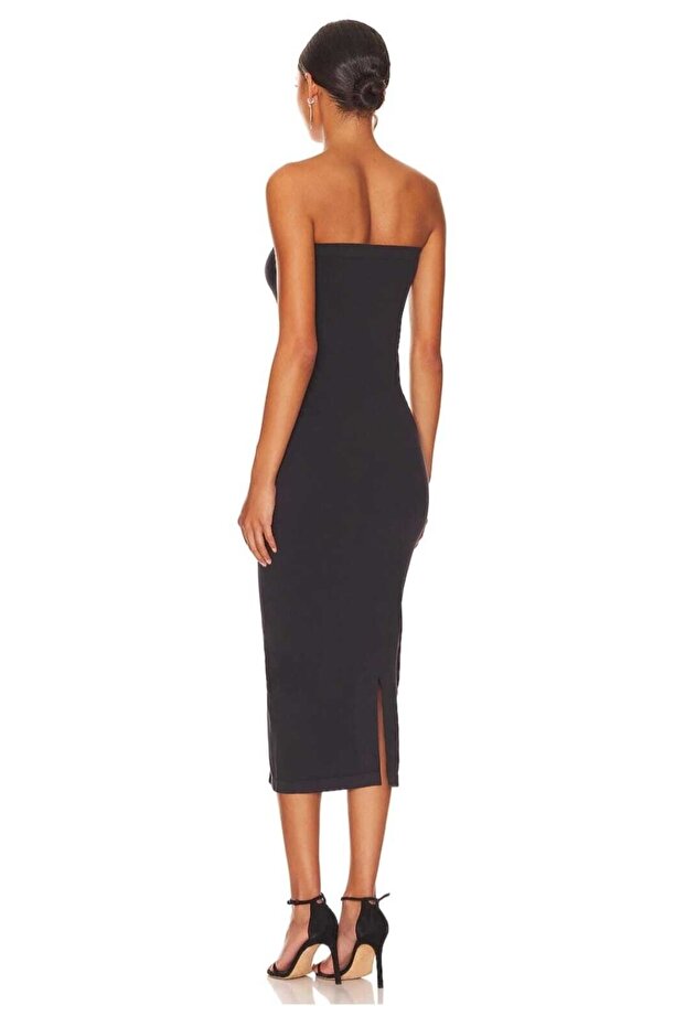 Women's Strapless Cut Slit Midi Dress Silk Jersey