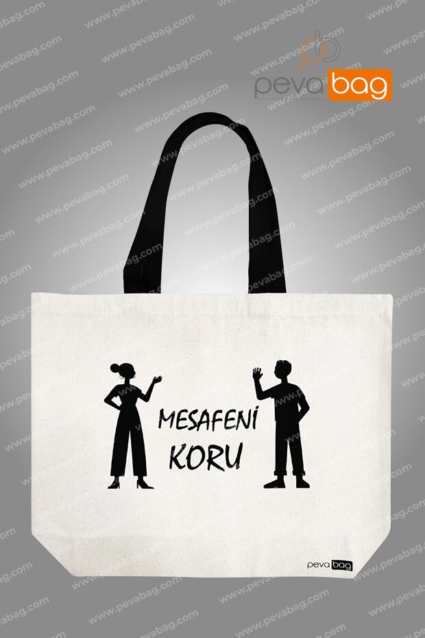 Hambez (Canvas Fabric) Bag - Protect Your Distance Printed 46X37 - Black Handle (3 Pieces)