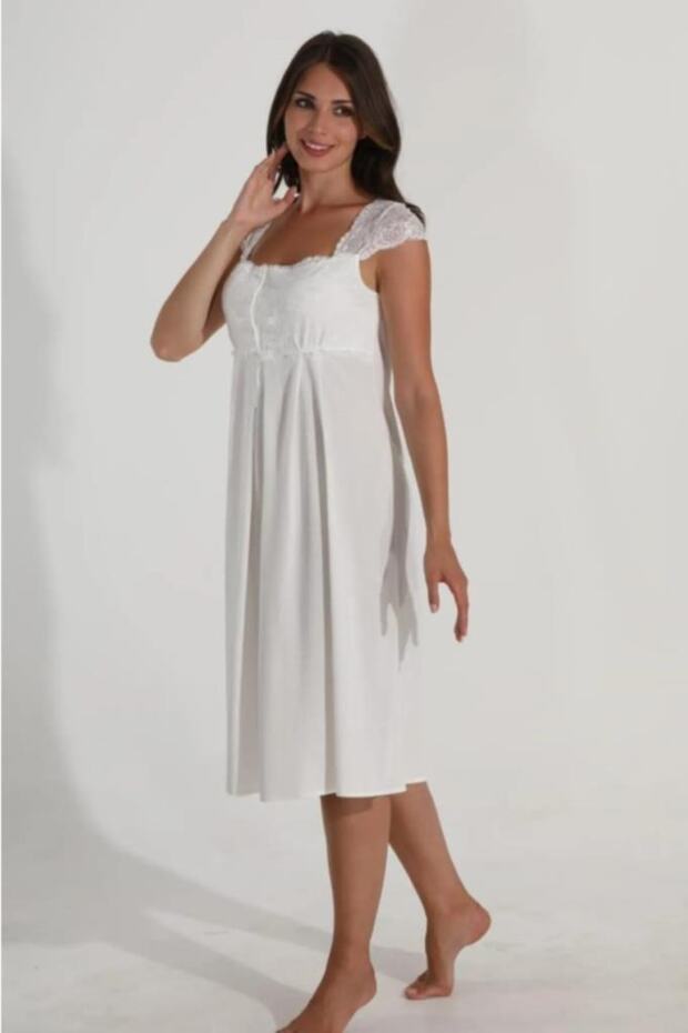 11031 Ecru Maternity Nightgown with Lace Straps