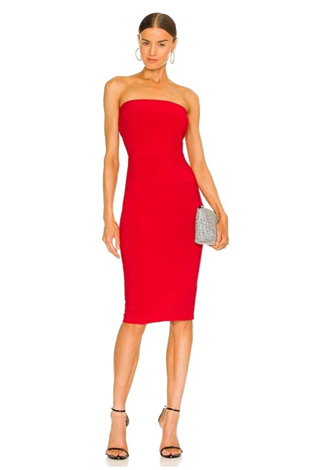 Women's Red Strapless Cut Midi Dress