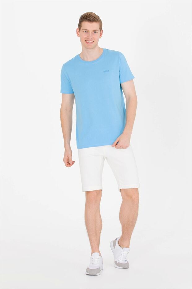 Erkek Turkuaz Bisiklet Yaka T-shirt Basic - 3