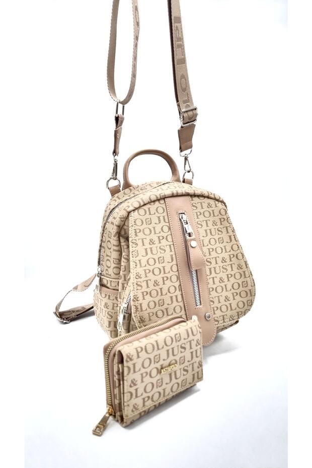 حقيبة كتف نسائية من Sand Monogram مطبوع وحقيبة يد مدمجة