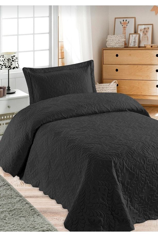 Tek Kişilik Microfiber Kapitone Yatak Örtüsü - Siyah - 1
