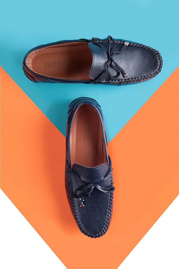 Borde Hakiki Deri Erkek Günlük Ayakkabı, Loafer Ayakkabı, Hafif Ayakkabı - 5