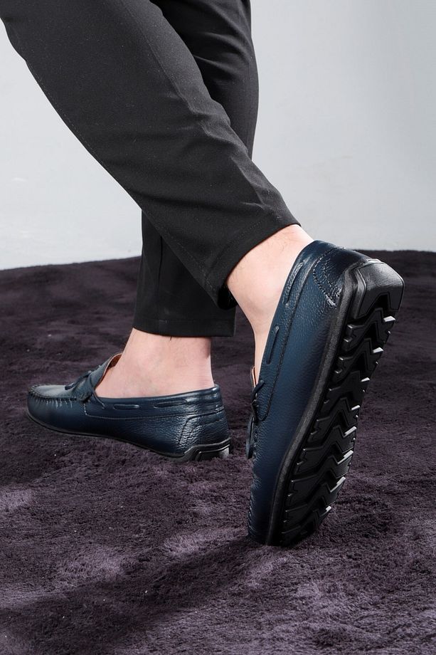Borde Hakiki Deri Erkek Günlük Ayakkabı, Loafer Ayakkabı, Hafif Ayakkabı - 7