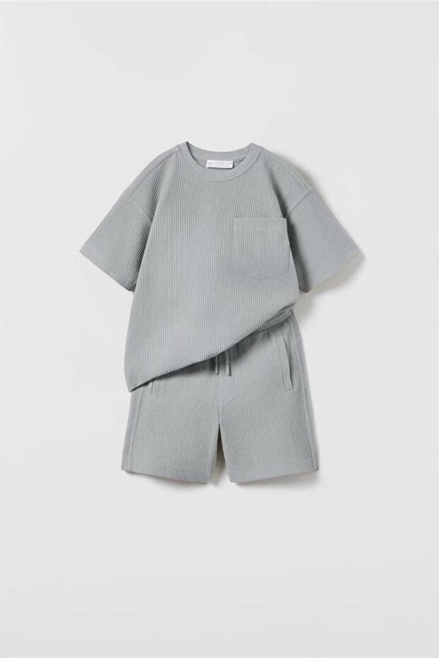 New Season Seersucker Wide Pattern Unisex Double Set with Shorts