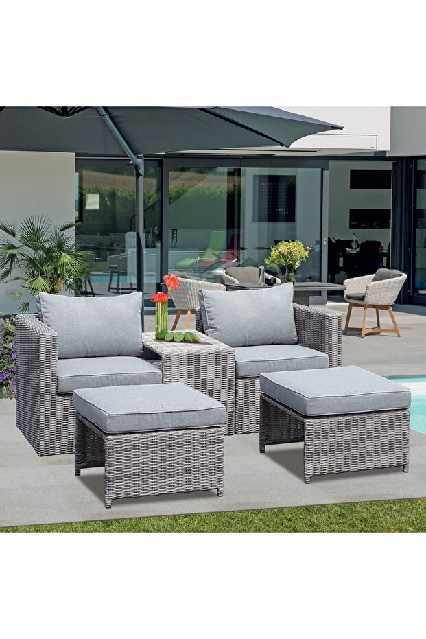 Side Rattan Oturma Grubu Gri - 1