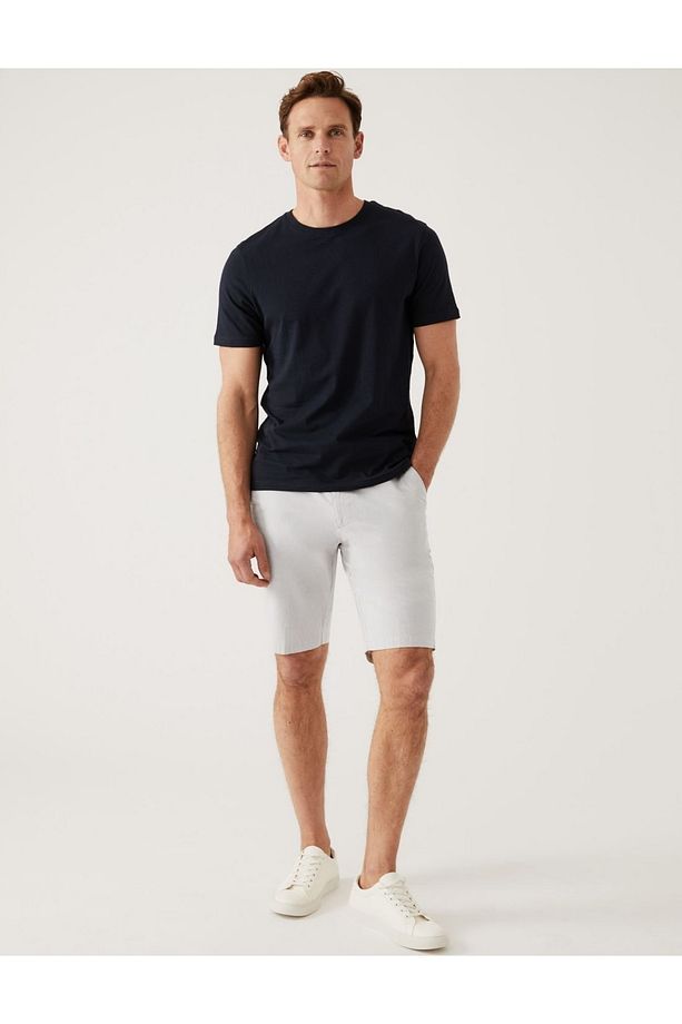 Regular Fit Çizgili Chino Şort - 1
