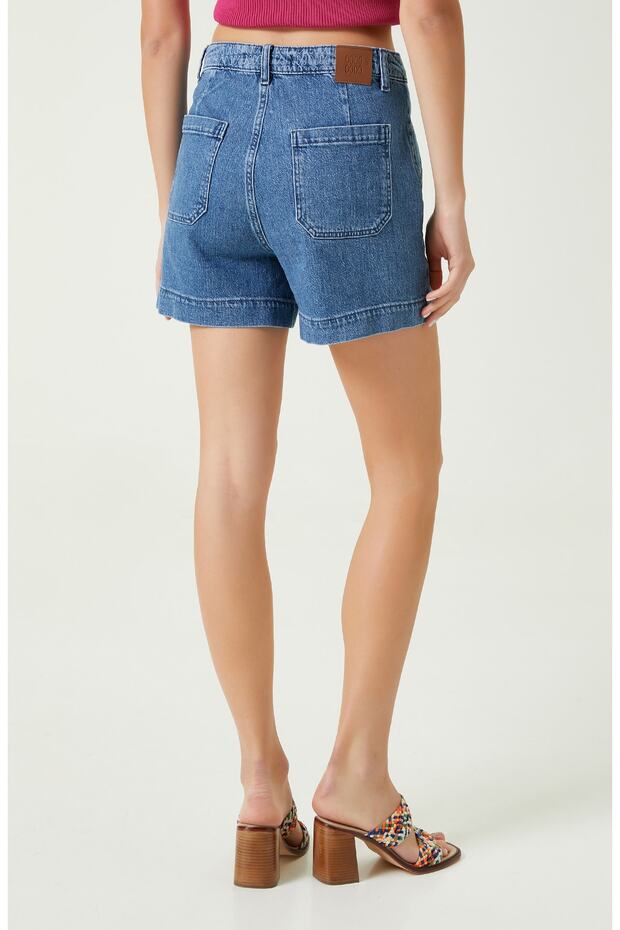 Açık Indigo Mavi Denim Şort - 5