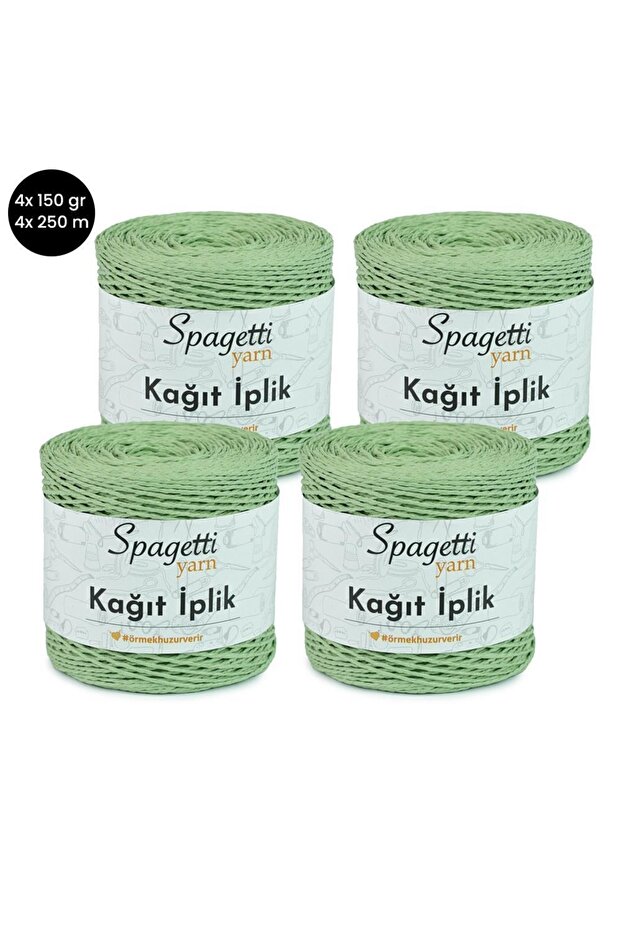 Paper Thread Set of 4 Vintage Green Hand Knitting Threads