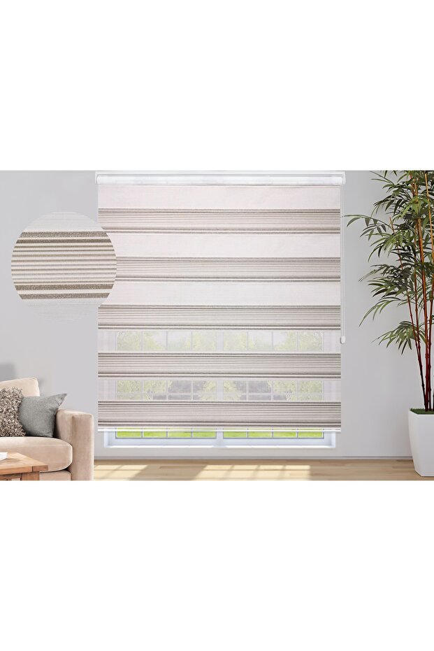 Sedef Altın Simli Pliseli Zebra Perde - 1