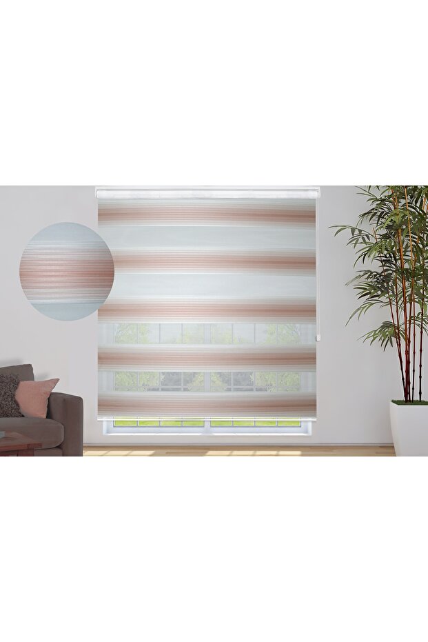 Pembe Renk Geçişli Pliseli Zebra Perde - 2