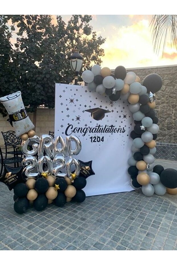 Graduation Celebration Chain Balloon Set Black Gold Silver Balloon Chain Graduate Celebration