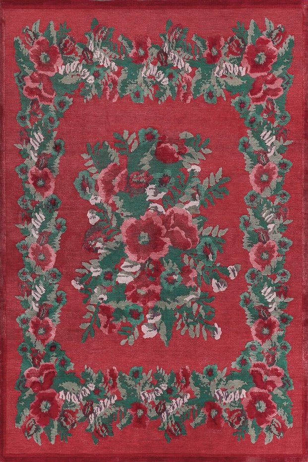 Black Pomegranate Flower Red Poppy Patterned Decorative Woven Base Carpet Mira 1264