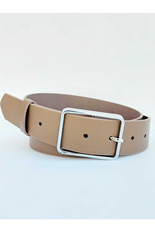 Kadın Basic Gümüş Tokalı Vizon Kemer - 3