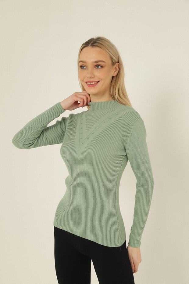 Women's Çağla Self-Collared Ribbed Knitwear Sweater