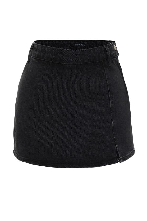 Siyah Yırtmaçlı Denim Şort Etek TWOSS23SR00091 - 6