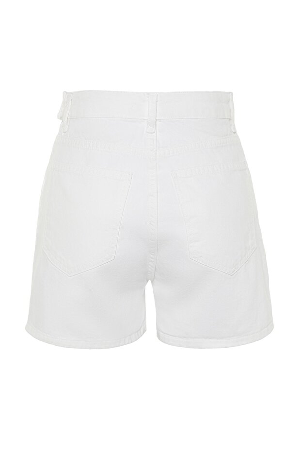 Beyaz Yırtmaçlı Denim Şort Etek TWOSS23SR00091 - 12