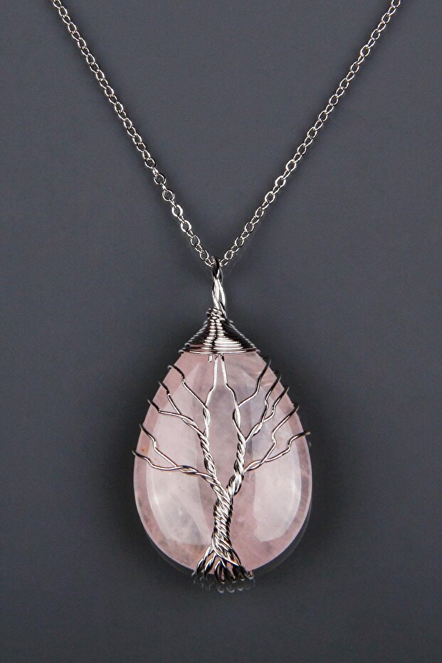 Pink Quartz Tree of Life Necklace