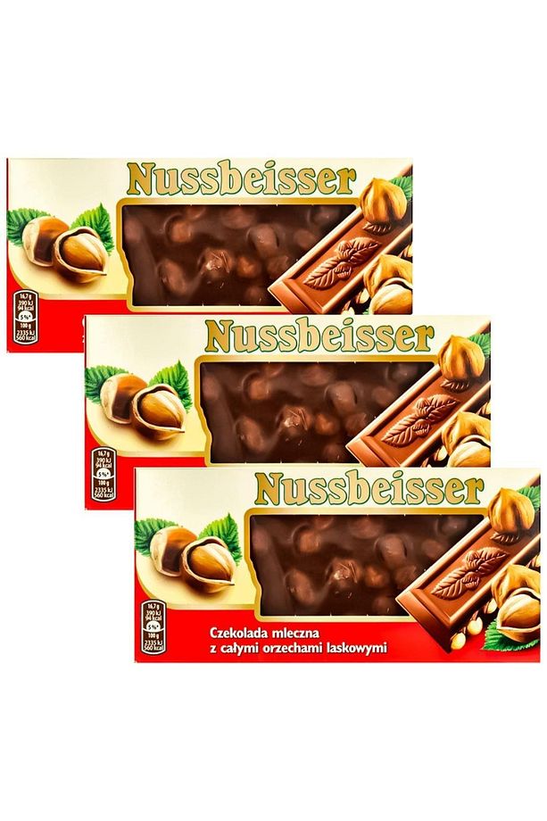 Nussbeisser Bütün Fındıklı Sütlü Çikolata 3 X 100 Gr Ithal - 1