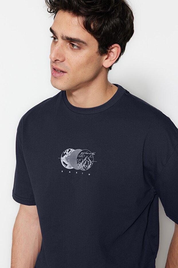 Siyah Oversize/Geniş Kesim Baskılı %100 Pamuklu T-Shirt TMNSS23TS00261 - 3