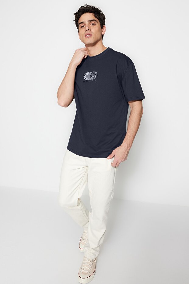 Siyah Oversize/Geniş Kesim Baskılı %100 Pamuklu T-Shirt TMNSS23TS00261 - 5