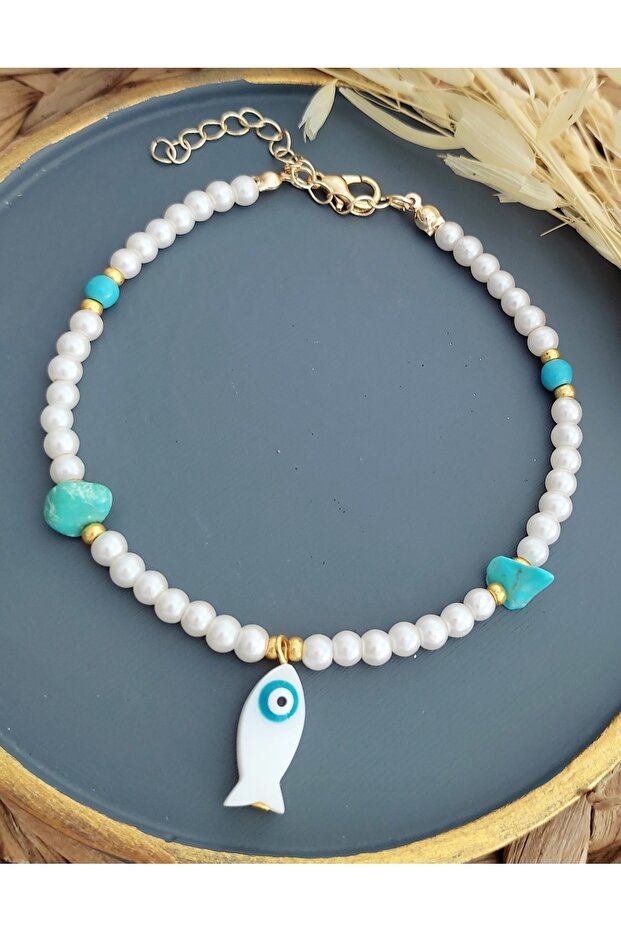 Sedef Balık Sallantılı Incili Halhal - 2