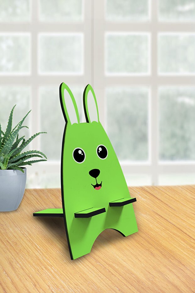 Green Rabbit Phone & Tablet Holder Wooden Desktop Stand