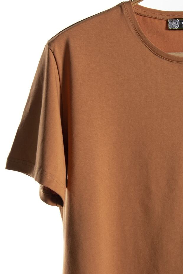 Unisex Taba Bisiklet Yaka Basic Oversize T-shirt - 2