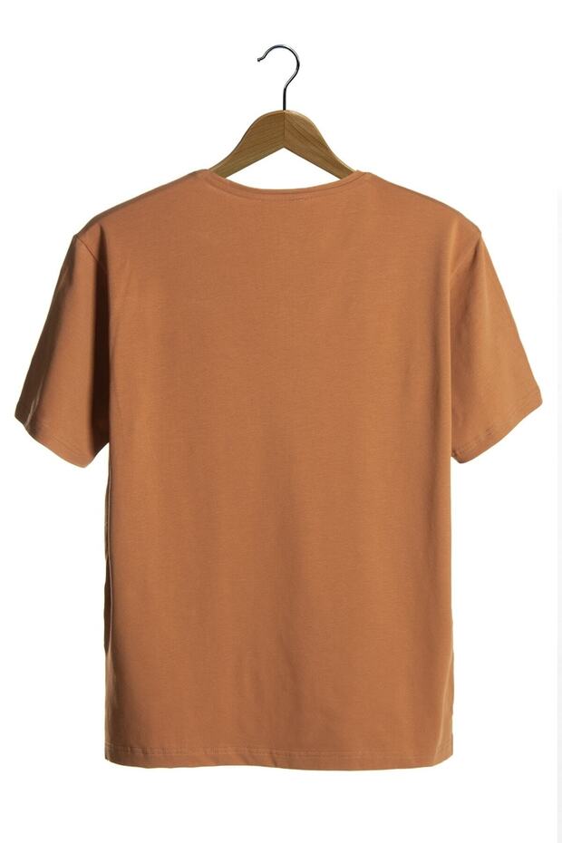 Unisex Taba Bisiklet Yaka Basic Oversize T-shirt - 3