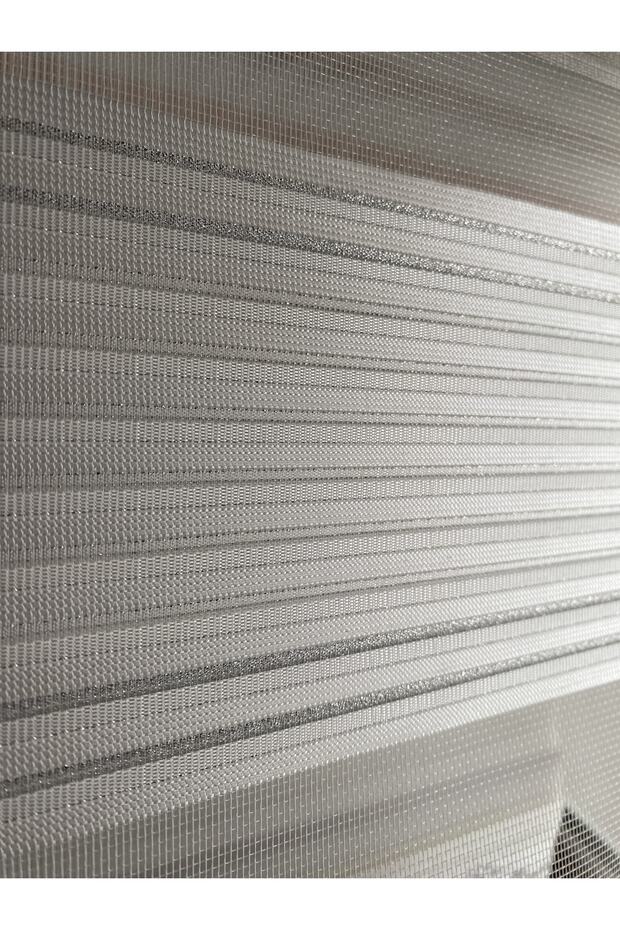 Sedef Gümüş Simli Pliseli Zebra Perde - 3