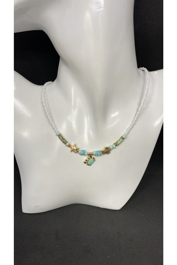 Handmade Lacquer Coated Enameled Crab Figured Women's Necklace