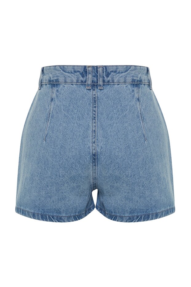 Mavi Taşlı Yüksek Bel Mini Denim Şort TWOSS23SR00191 - 8