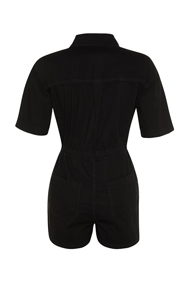 Siyah Belden Bağlamalı Denim Tulum TWOSS23TU00157 - 7