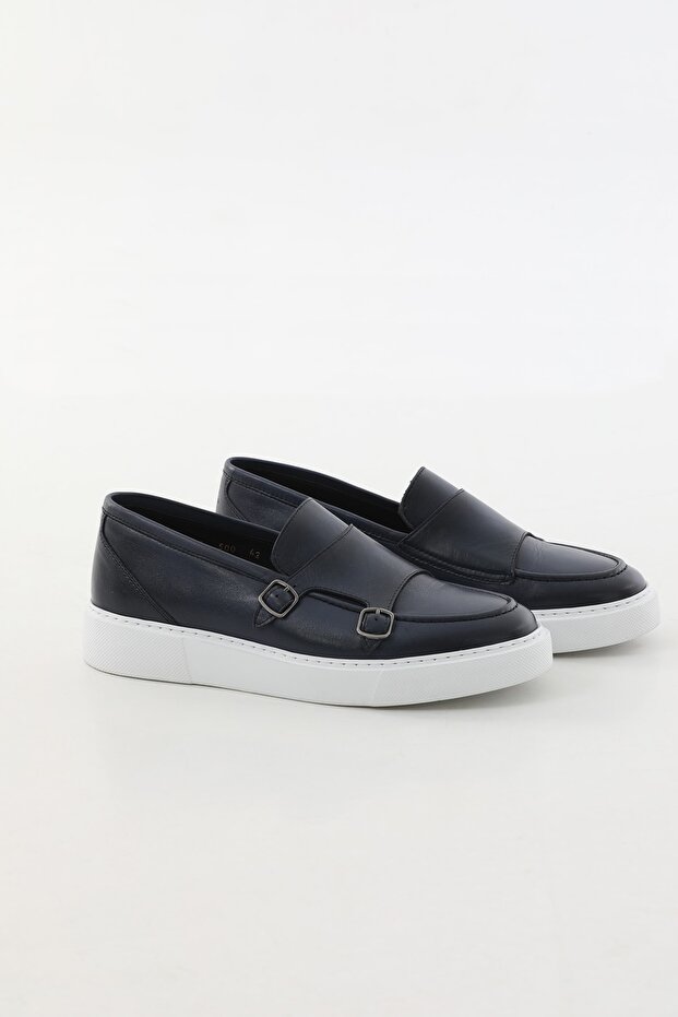 Vayne Model Double Buckle Detailed Genuine Leather Casual Shoes