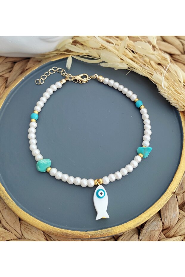 Sedef Balık Sallantılı Incili Halhal - 1