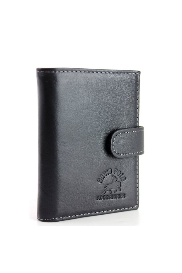 Genuine Leather Transparent Card Compartment Black Men's Wallet Card Holder