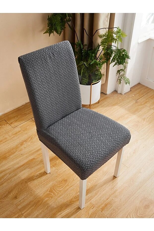 Kaliteli Hasır Desen Jakarlı Standart Sandalye Kılıfı Yıkanabilir Lıkralı Sandalye Örtüsü Tek Adet. - 4