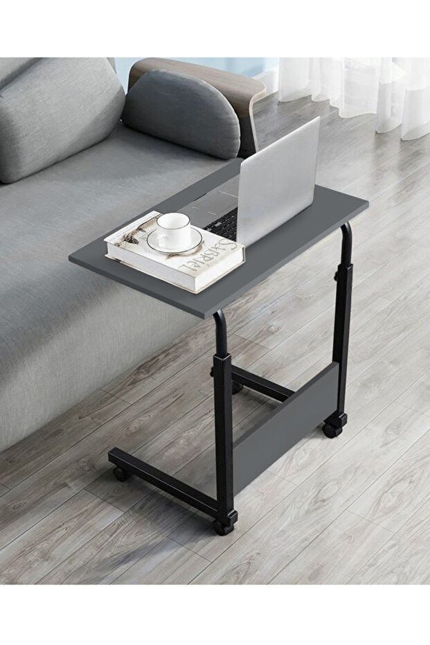 Height Adjustable Laptop Stand and Desk - Anthracite (with Wheels) Oval Edge - 60X40