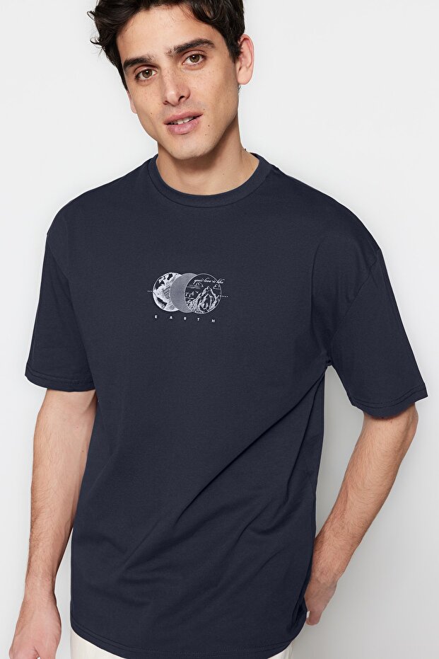 Siyah Oversize/Geniş Kesim Baskılı %100 Pamuklu T-Shirt TMNSS23TS00261 - 1
