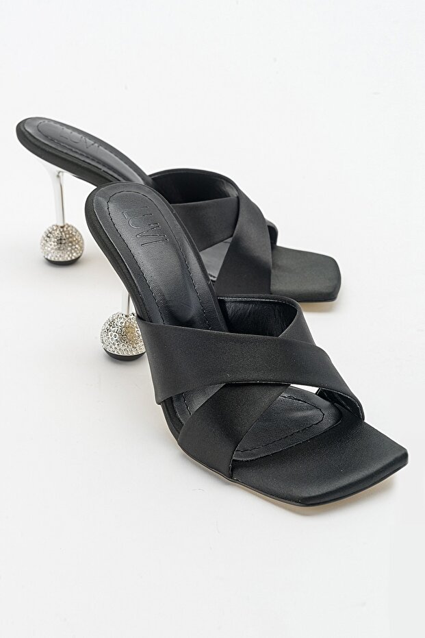Wold Black Satin Women's Heeled Slippers