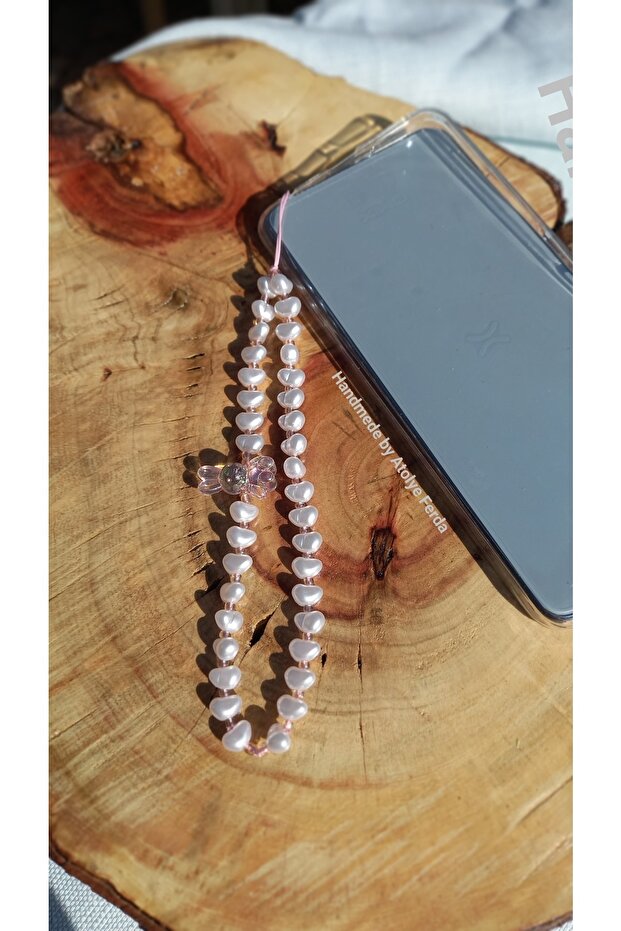 Powder Pink Transparent Rabbit Figured Phone Charm with Pearls Phone Ornament