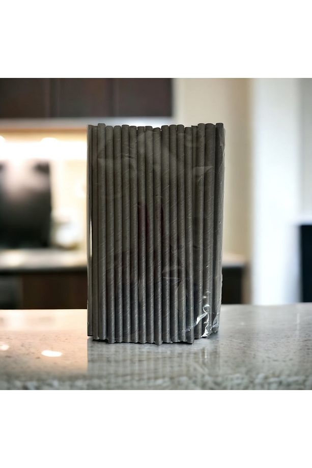 8*23 Cm Siyah Kağıt Pipet, 25 Adet - 4