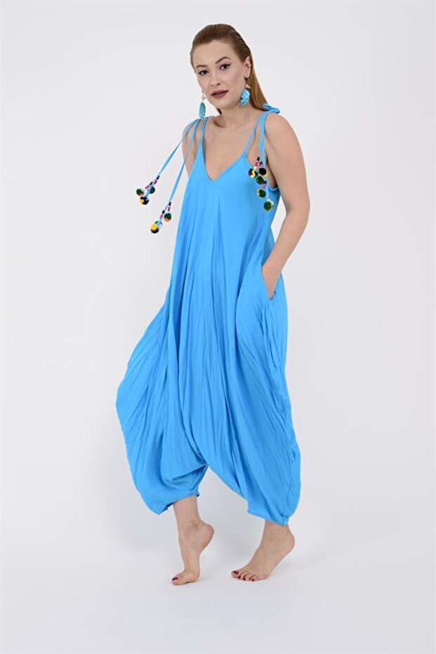 Kadın Ponponlu Boho Tulum - 3