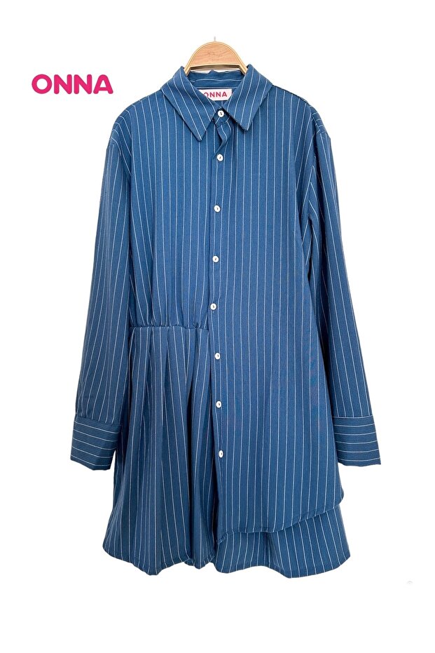 Pliseli Asimetrik Gömlek Elbise - 4