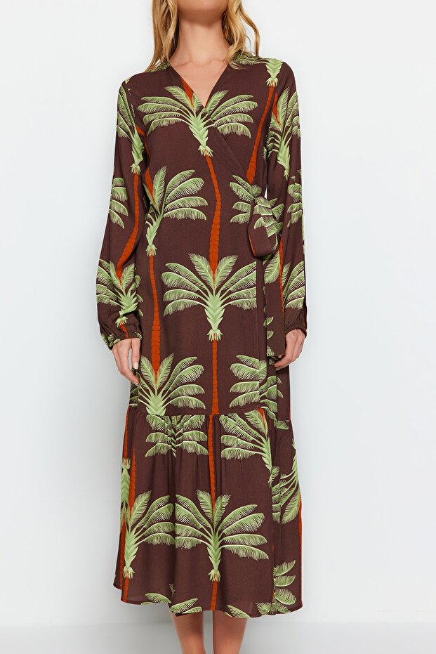 Tropikal Desenli Maxi Dokuma Plaj Kimono&Kaftan TBESS23KM00053 - 4