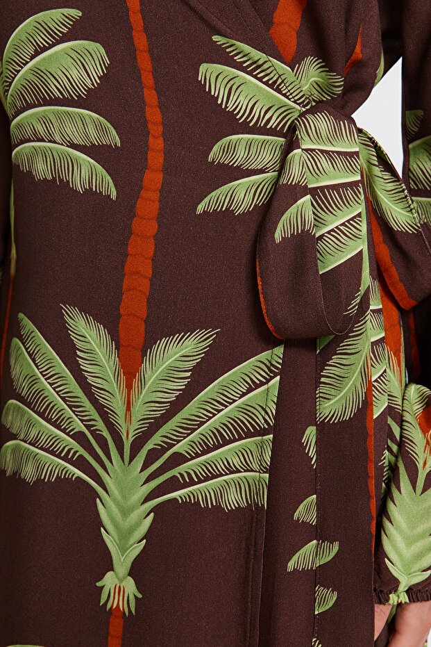 Tropikal Desenli Maxi Dokuma Plaj Kimono&Kaftan TBESS23KM00053 - 5