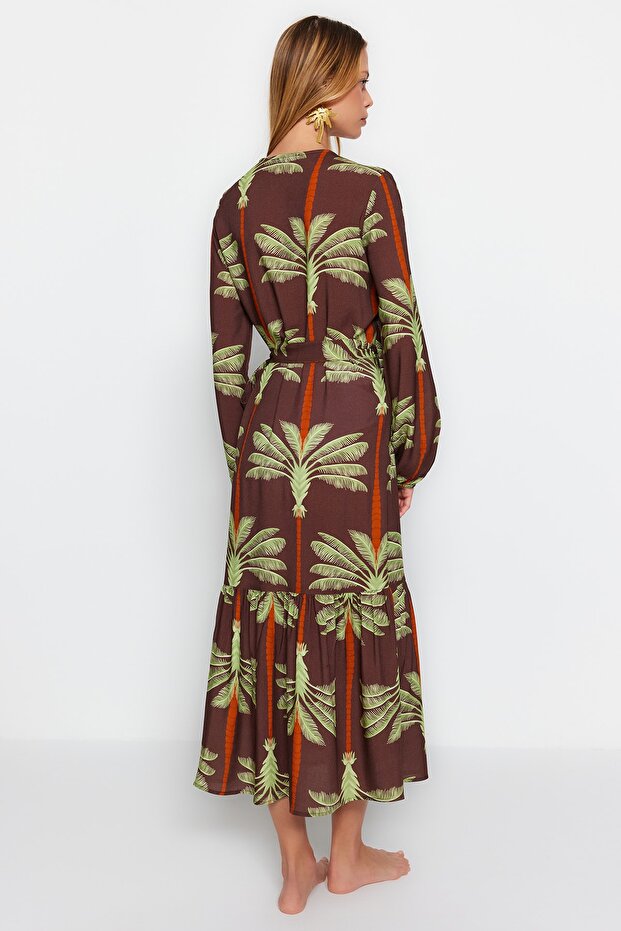 Tropikal Desenli Maxi Dokuma Plaj Kimono&Kaftan TBESS23KM00053 - 6