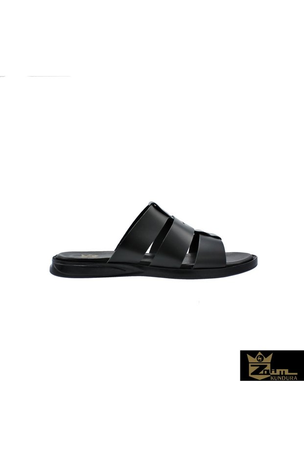 Men's Black Genuine Leather Slippers342503014-1