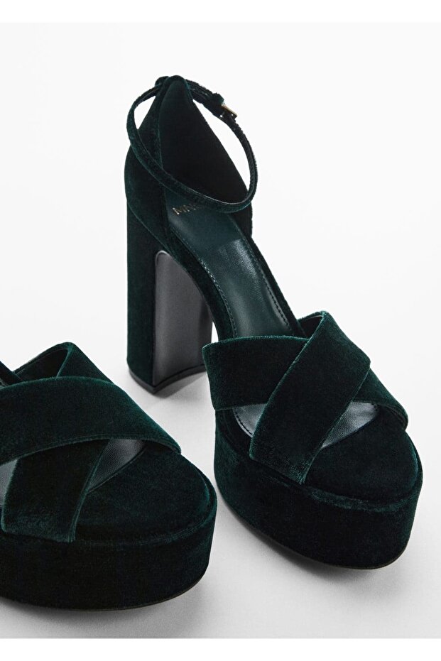 Topuklu Kadife Sandalet - 4